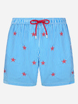 Man lightweight fabric swim-shorts Lighting with seastars embroidery