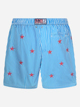 Man lightweight fabric swim-shorts Lighting with seastars embroidery