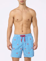 Man lightweight fabric swim-shorts Lighting with seastars embroidery