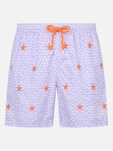 Man lightweight fabric swim-shorts Lighting with seastars embroidery