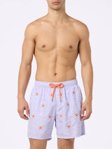 Man lightweight fabric swim-shorts Lighting with seastars embroidery