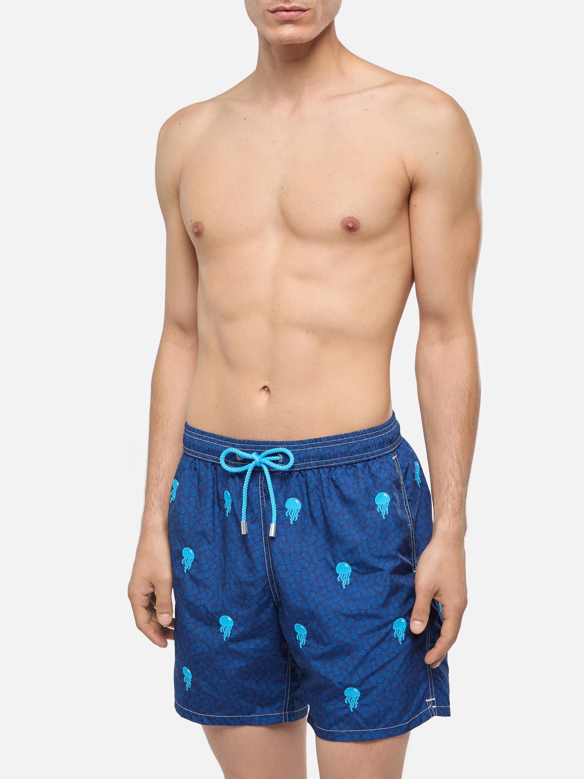 Lightweight fabric swim-shorts Lighting with jelly fish embroidery - MC2 Saint Barth