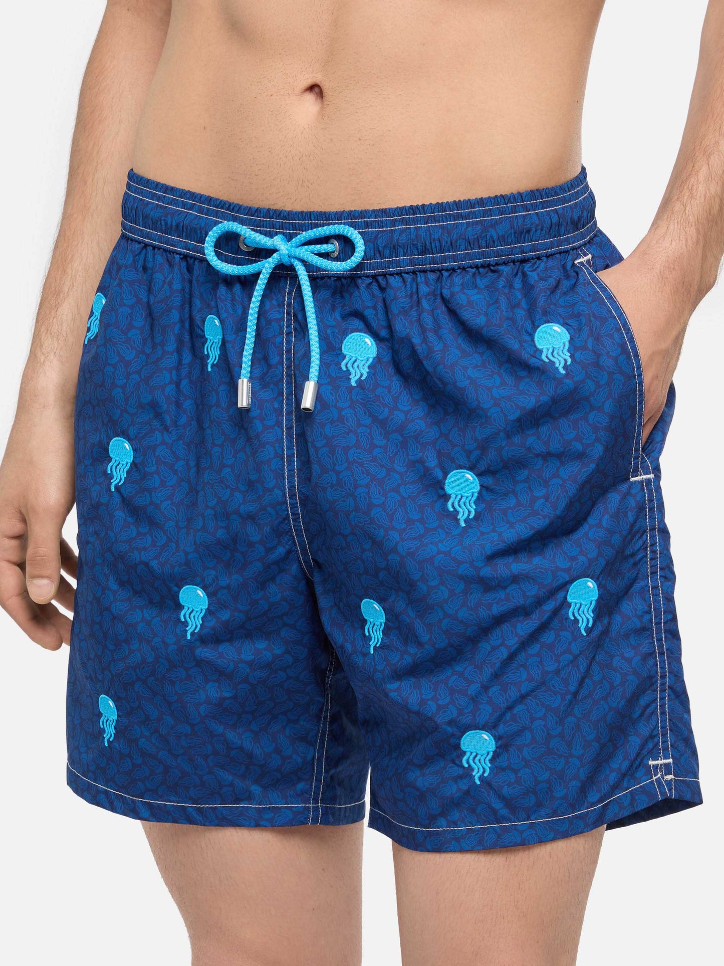Lightweight fabric swim-shorts Lighting with jelly fish embroidery - MC2 Saint Barth