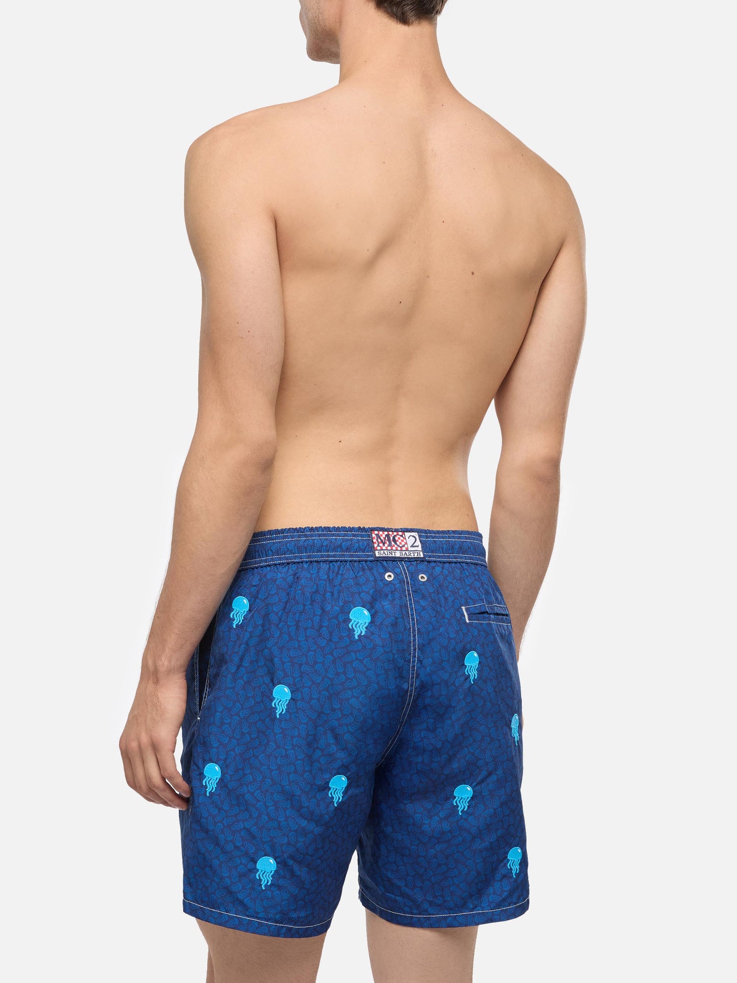 Lightweight fabric swim-shorts Lighting with jelly fish embroidery - MC2 Saint Barth