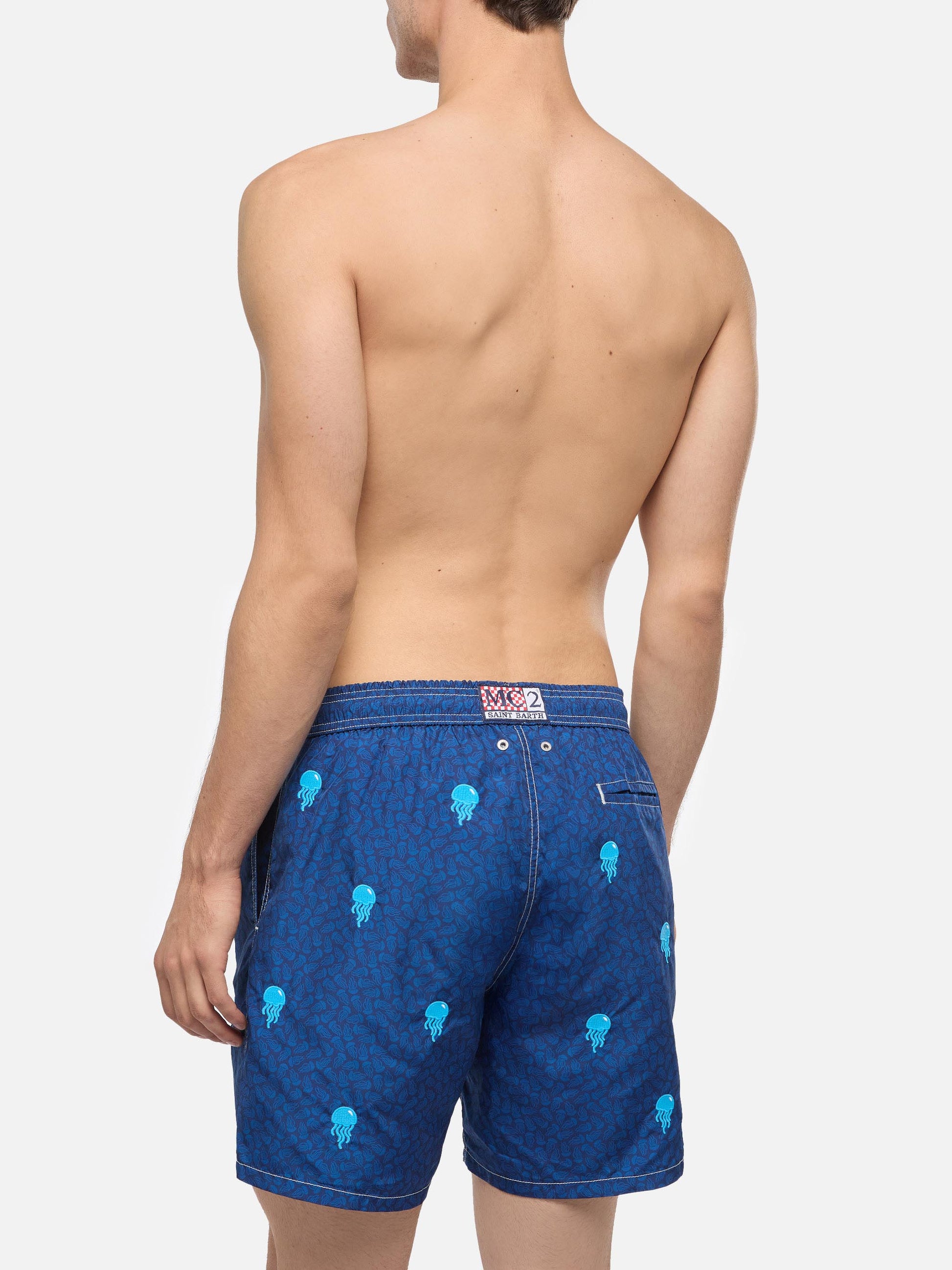 Lightweight fabric swim-shorts Lighting with jelly fish embroidery - MC2 Saint Barth