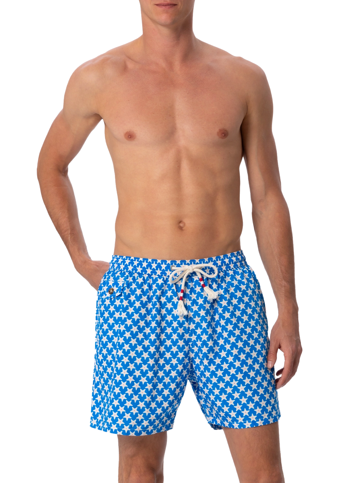 Man lightweight fabric swim-shorts Lighting 70 with seastars print - MC2 Saint Barth