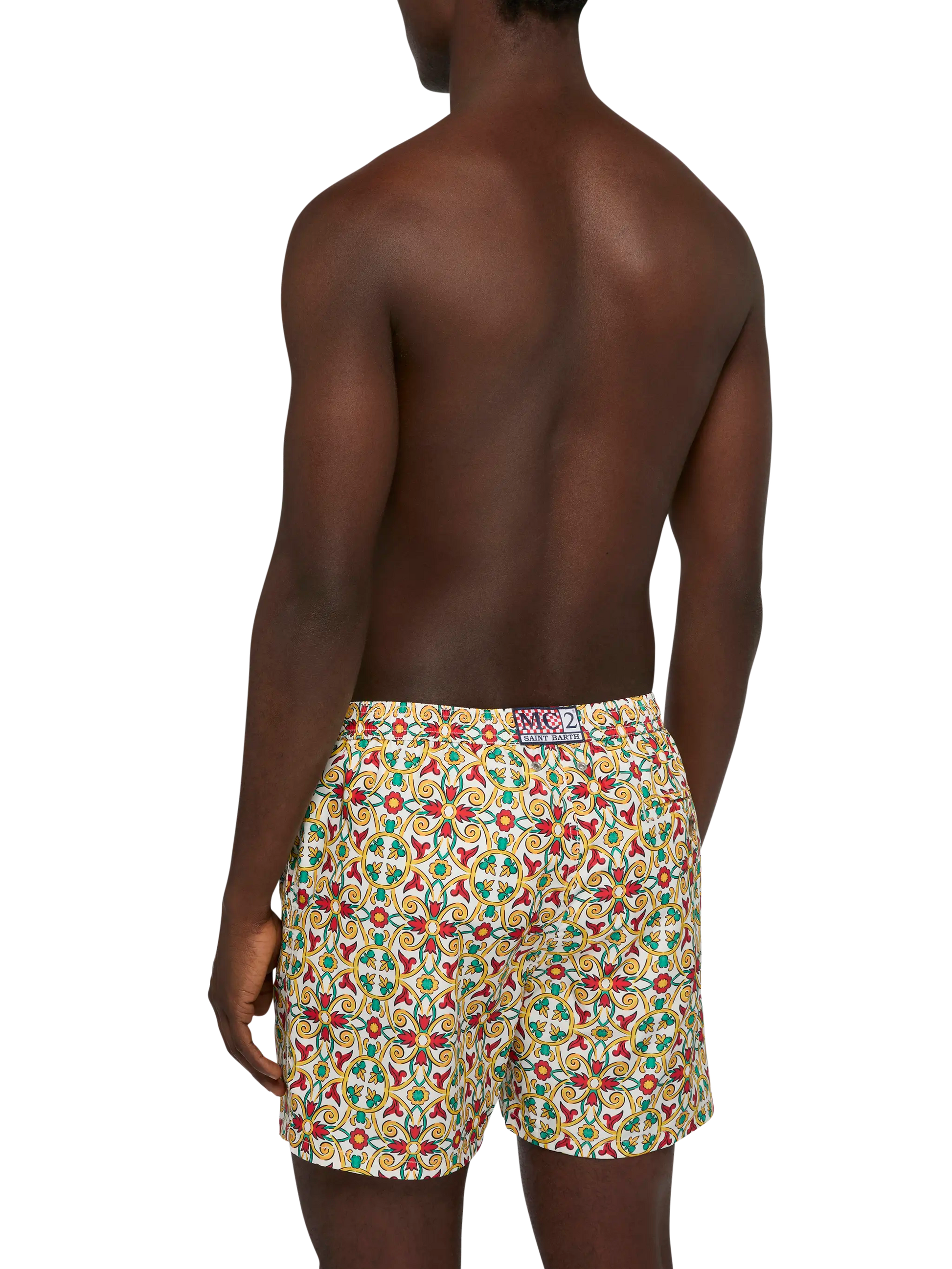 Lightweight fabric swim-shorts Lighting 70 with majolica print - MC2 Saint Barth