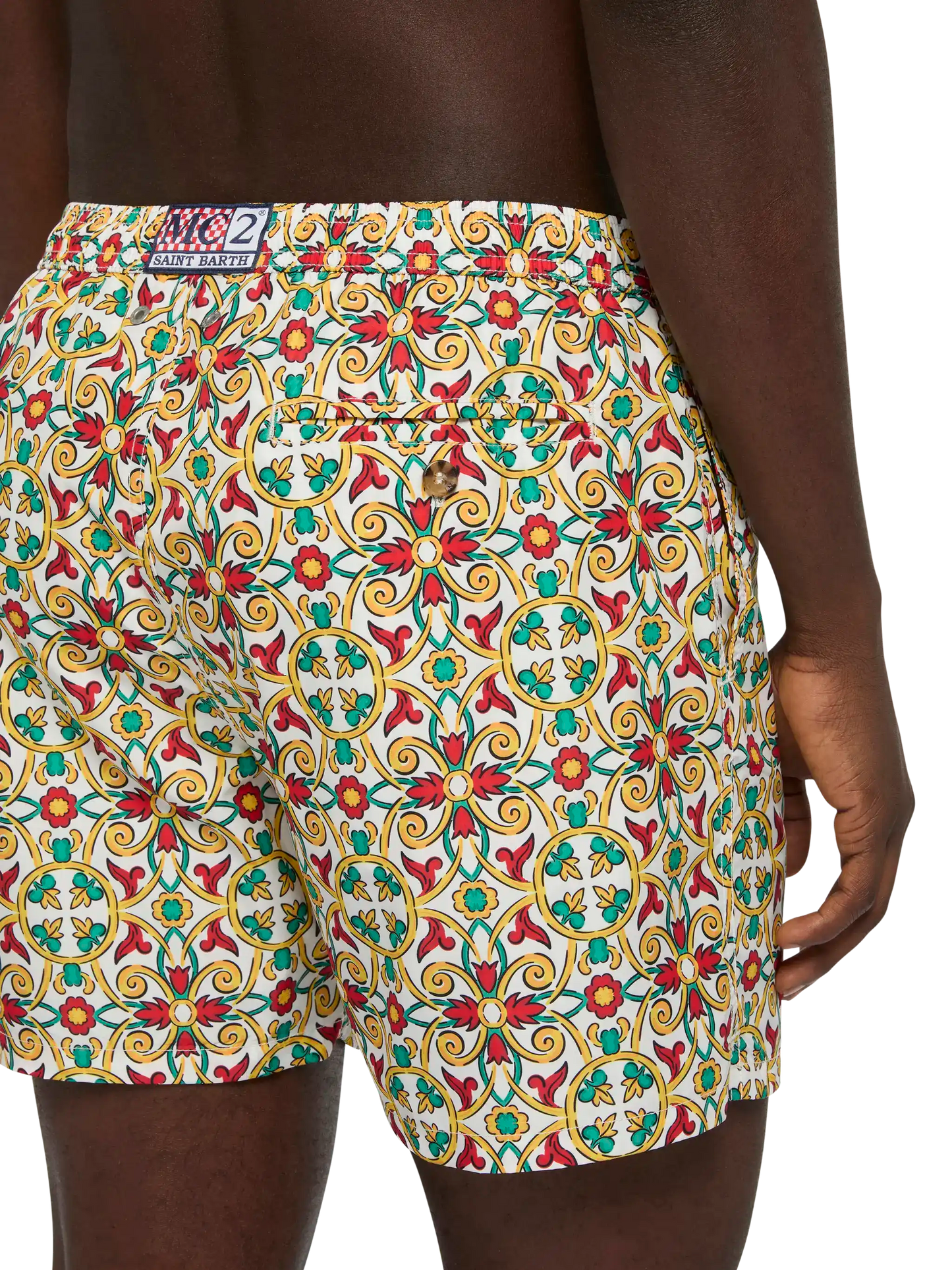 Lightweight fabric swim-shorts Lighting 70 with majolica print - MC2 Saint Barth