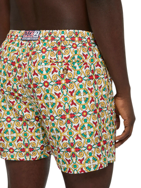 Lightweight fabric swim-shorts Lighting 70 with majolica print - MC2 Saint Barth
