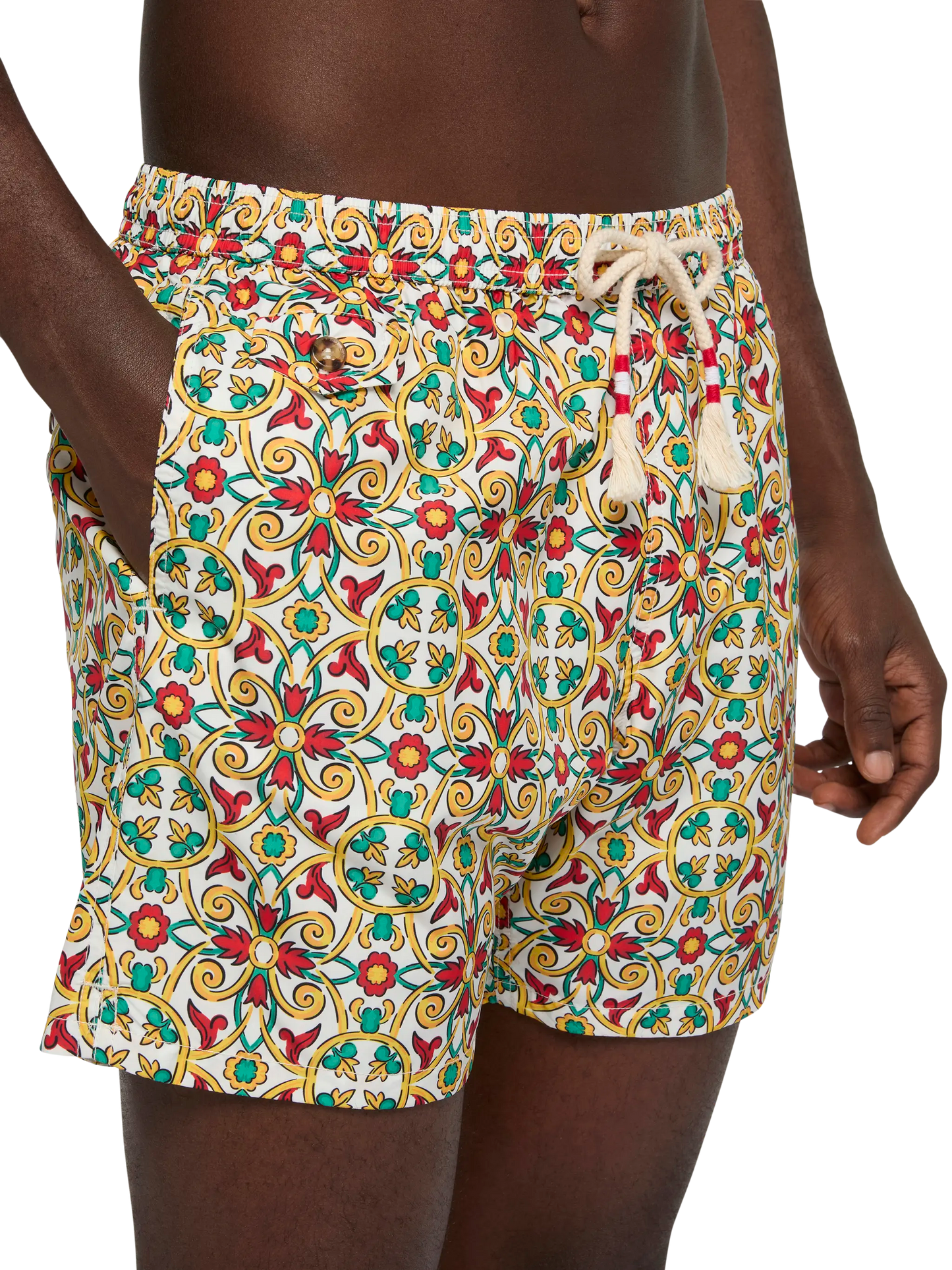 Lightweight fabric swim-shorts Lighting 70 with majolica print - MC2 Saint Barth