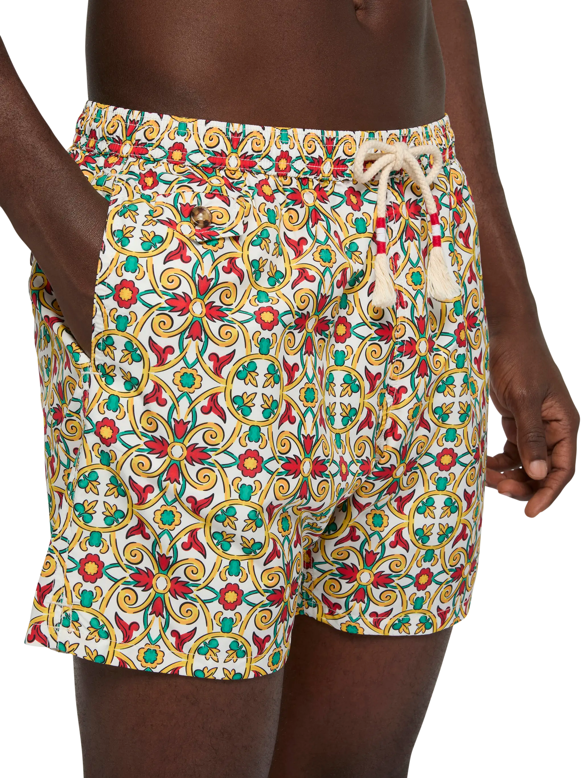 Lightweight fabric swim-shorts Lighting 70 with majolica print - MC2 Saint Barth