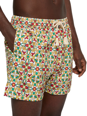 Lightweight fabric swim-shorts Lighting 70 with majolica print - MC2 Saint Barth