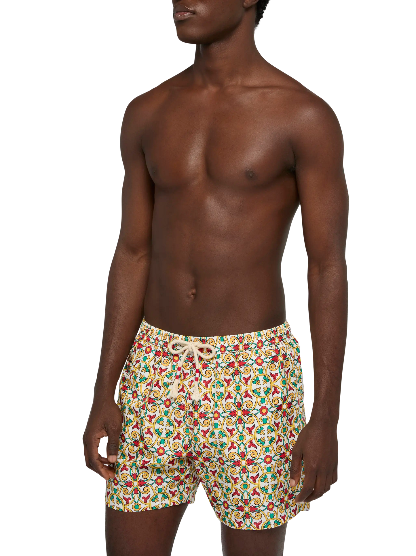Lightweight fabric swim-shorts Lighting 70 with majolica print - MC2 Saint Barth