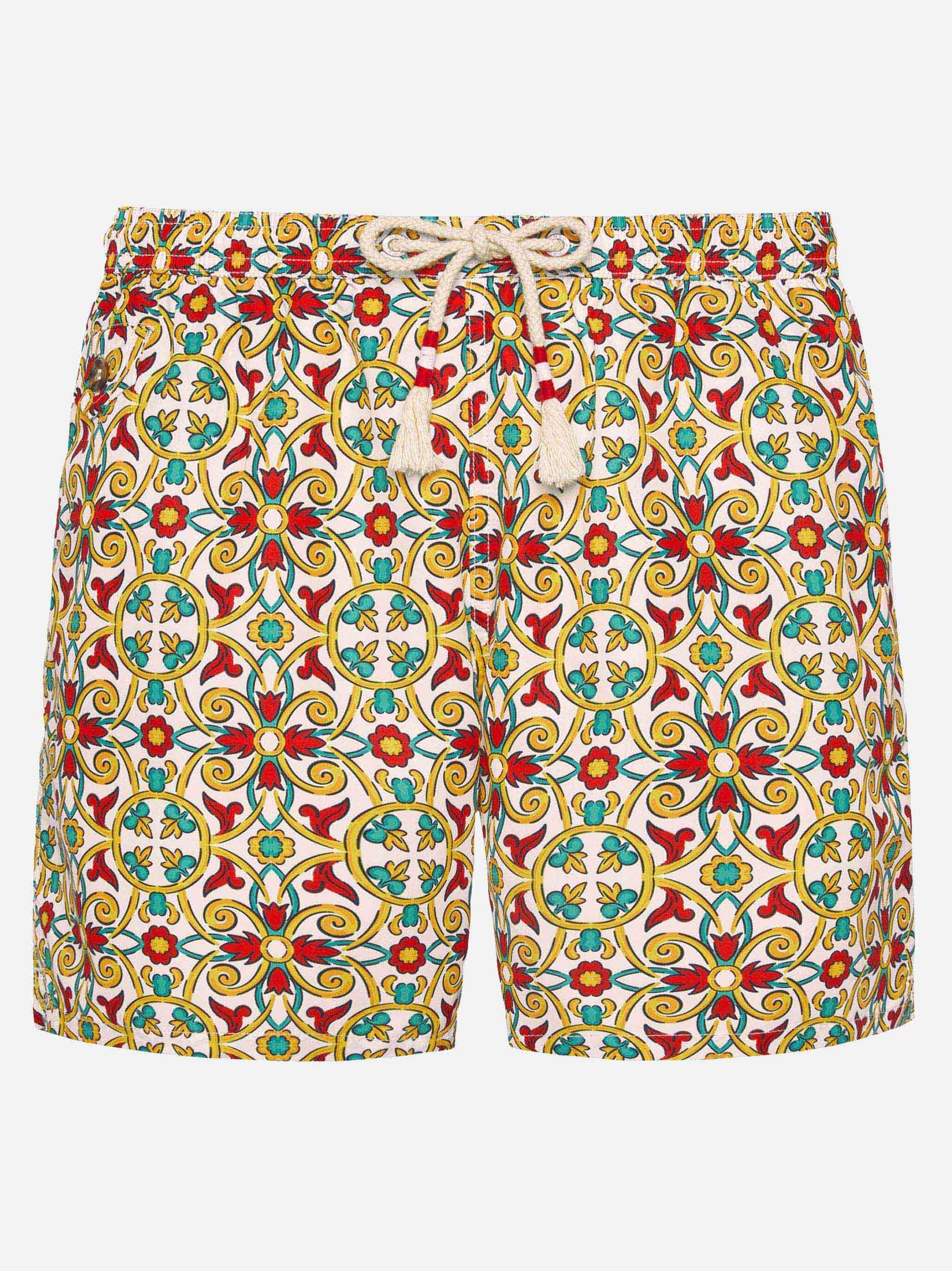 Lightweight fabric swim-shorts Lighting 70 with majolica print - MC2 Saint Barth