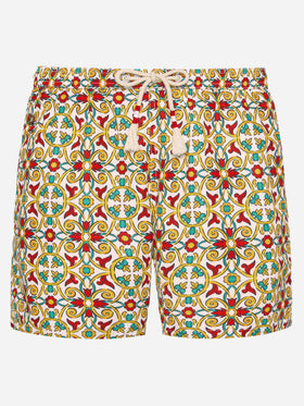 Lightweight fabric swim-shorts Lighting 70 with majolica print - MC2 Saint Barth