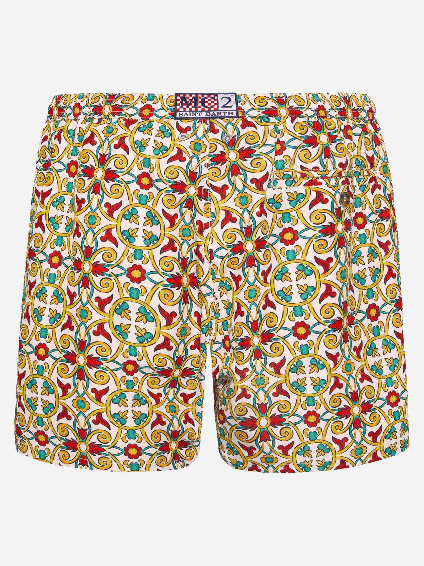 Lightweight fabric swim-shorts Lighting 70 with majolica print - MC2 Saint Barth