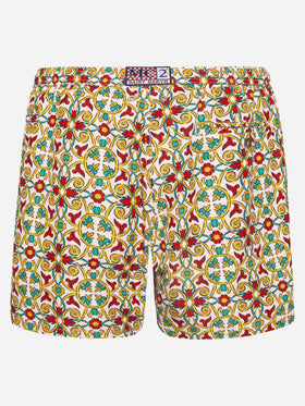 Lightweight fabric swim-shorts Lighting 70 with majolica print - MC2 Saint Barth