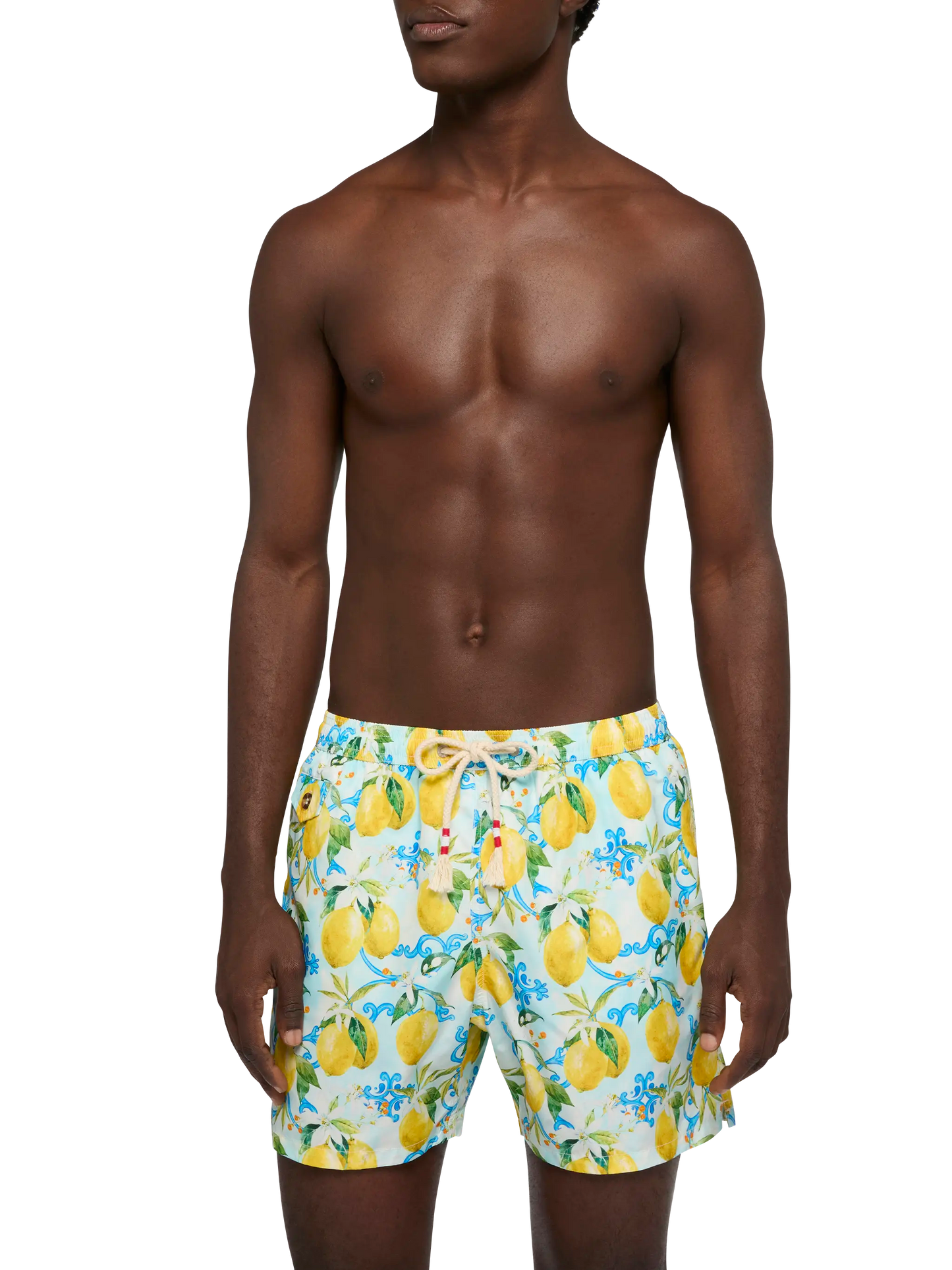 Lightweight fabric swim-shorts Lighting 70 with majolica print - MC2 Saint Barth