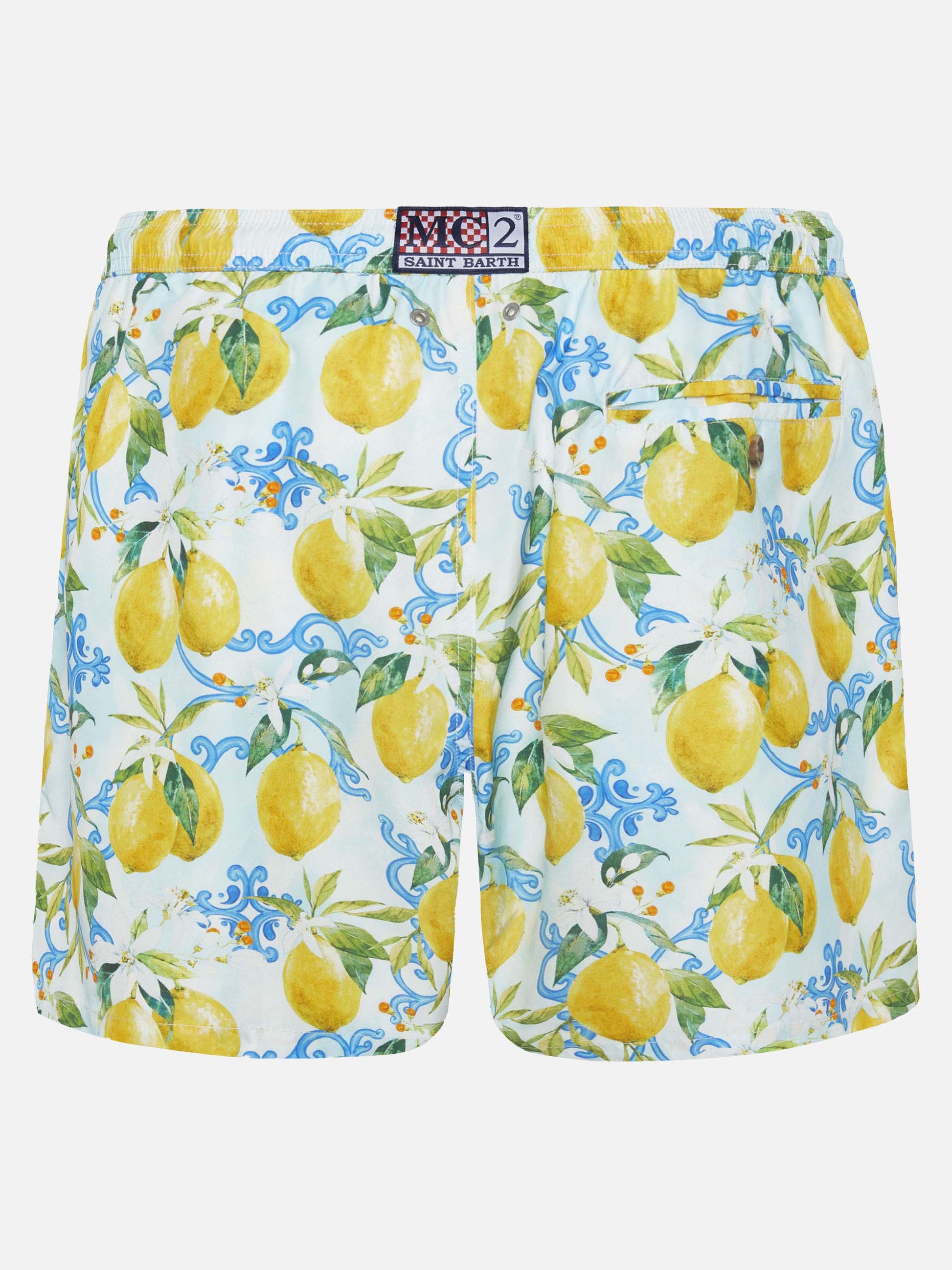 Lightweight fabric swim-shorts Lighting 70 with majolica print - MC2 Saint Barth