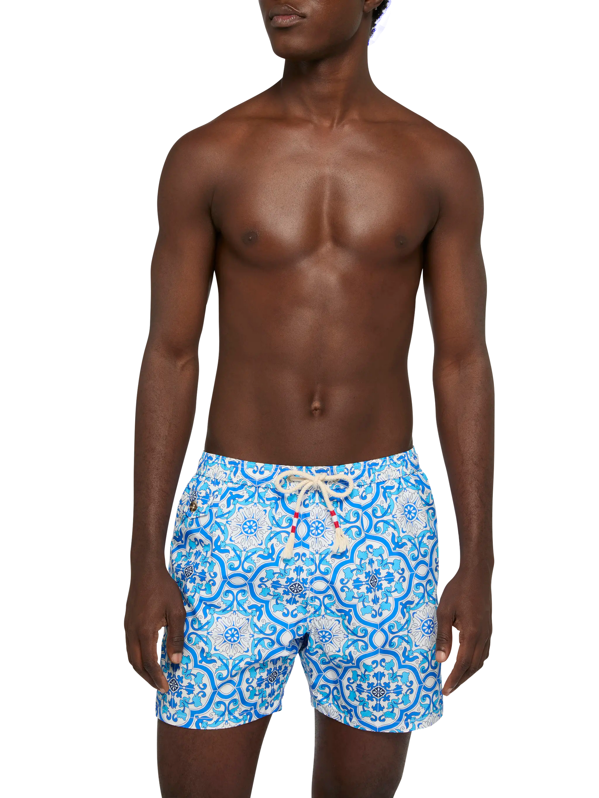 Lightweight fabric swim-shorts Lighting 70 with majolica print - MC2 Saint Barth