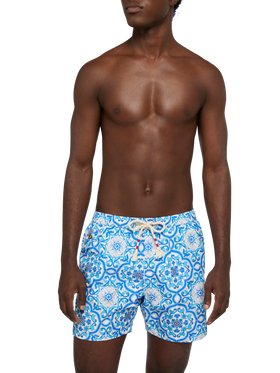 Lightweight fabric swim-shorts Lighting 70 with majolica print - MC2 Saint Barth