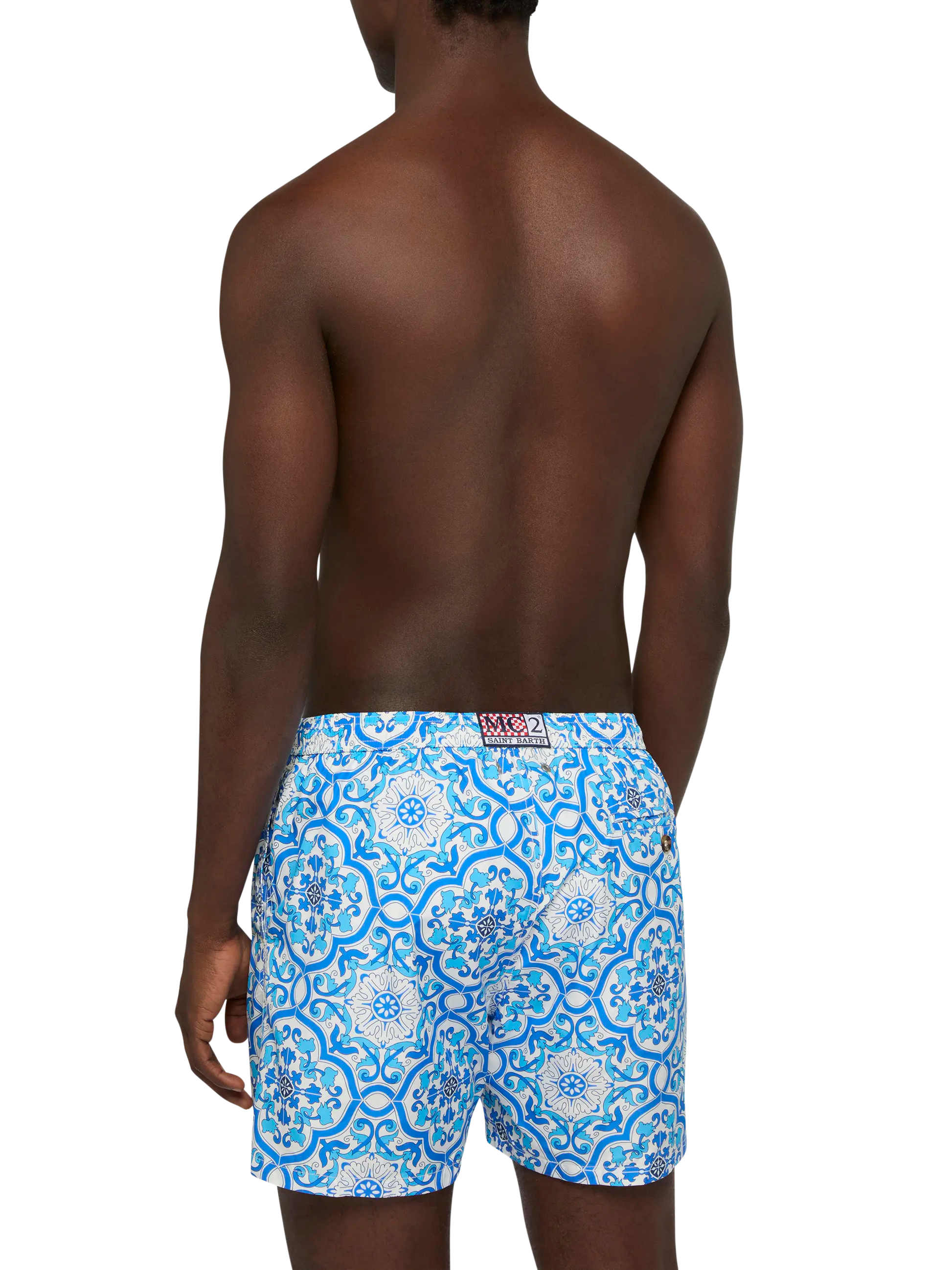 Lightweight fabric swim-shorts Lighting 70 with majolica print - MC2 Saint Barth