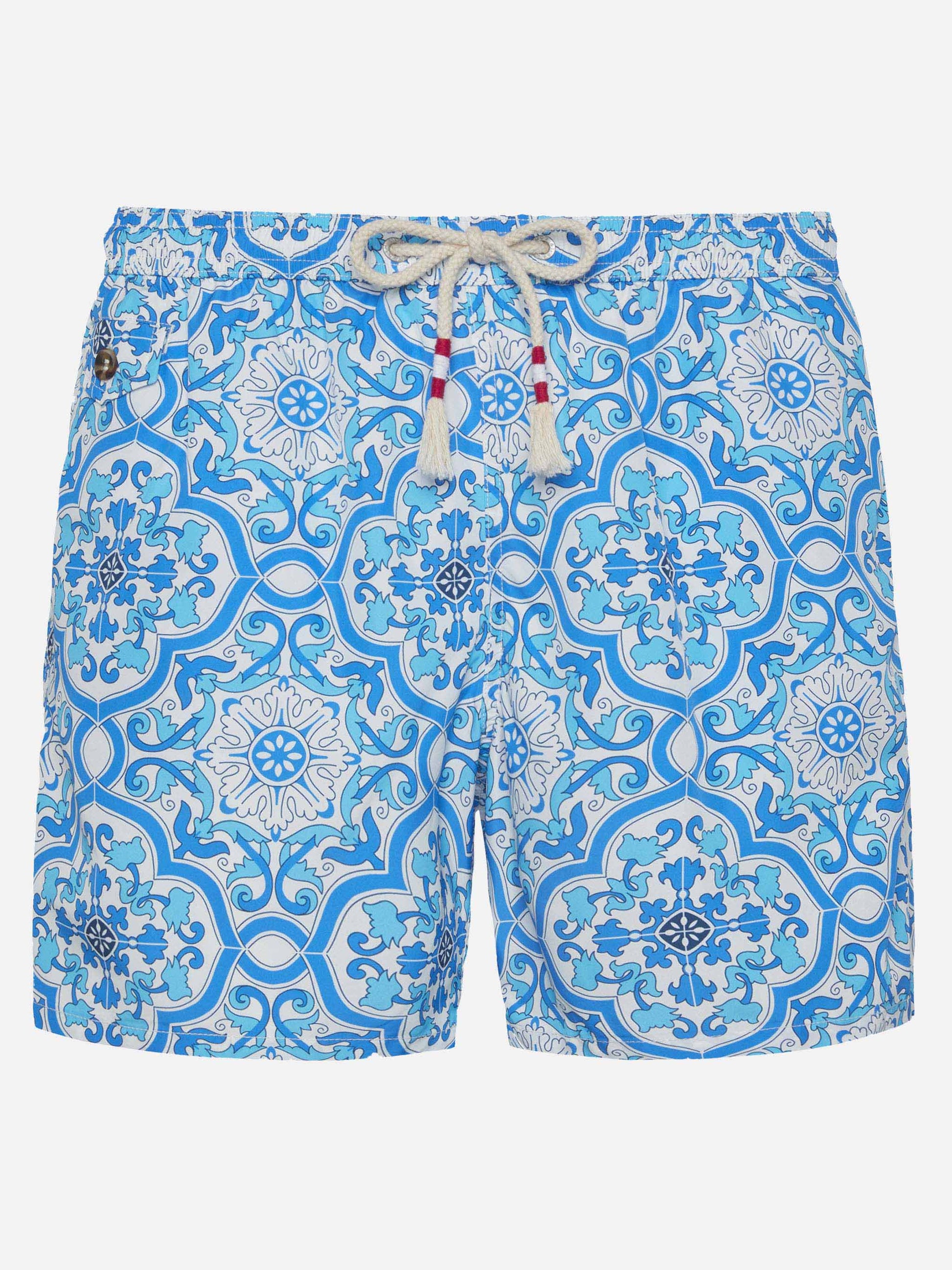 Lightweight fabric swim-shorts Lighting 70 with majolica print - MC2 Saint Barth