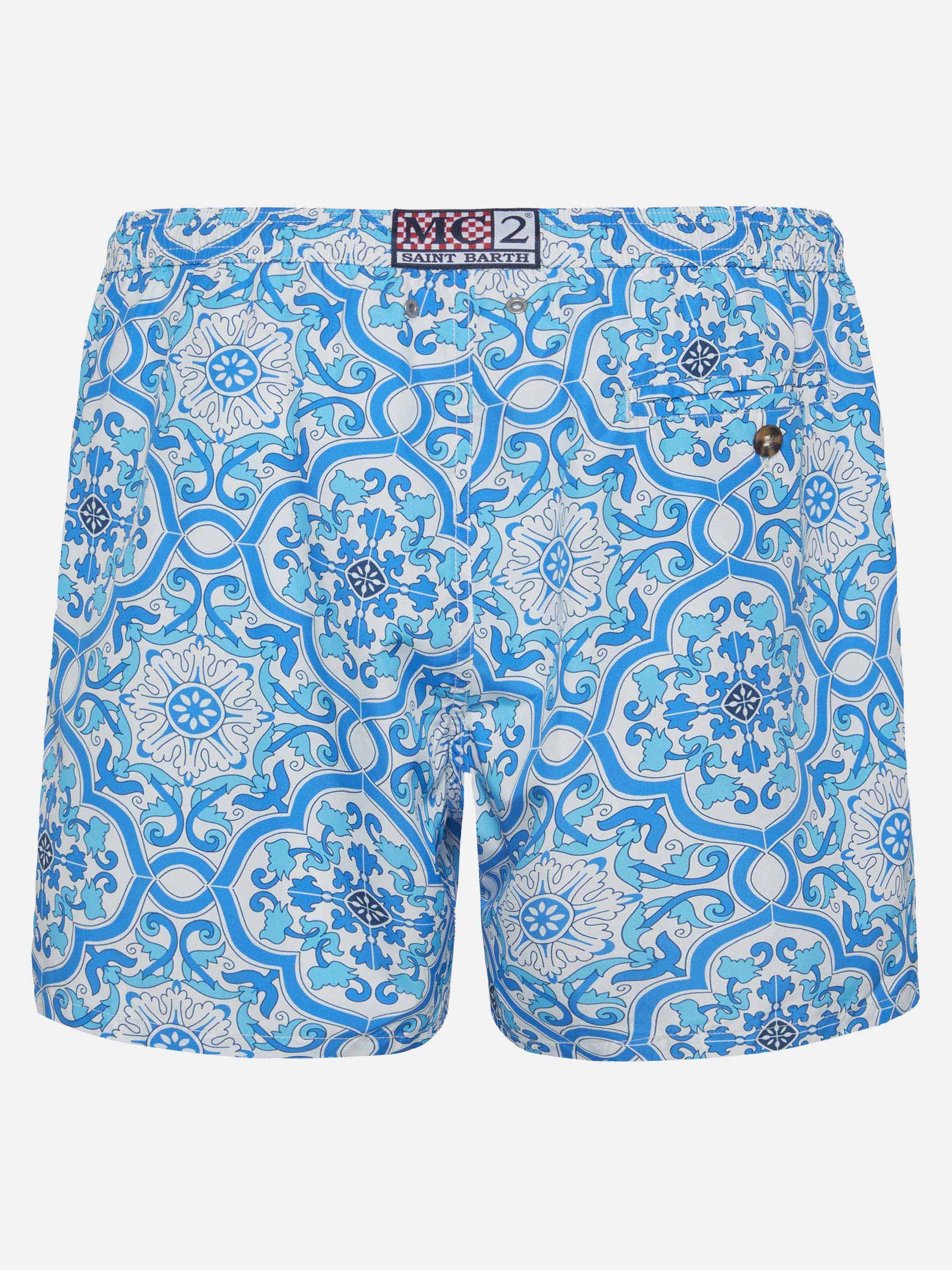 Lightweight fabric swim-shorts Lighting 70 with majolica print - MC2 Saint Barth
