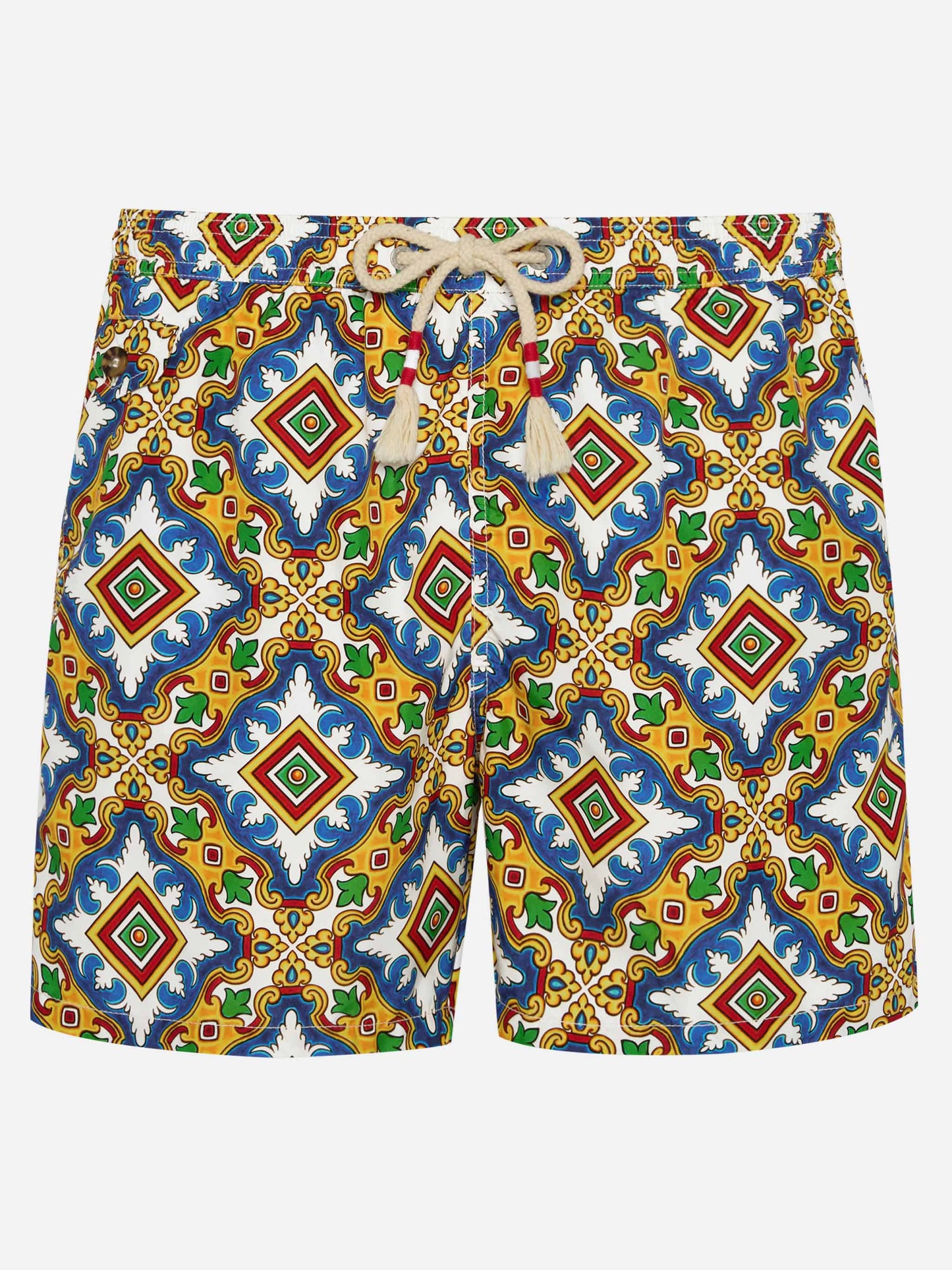 Costume da bagno da uomo in tessuto leggero con stampa maiolica