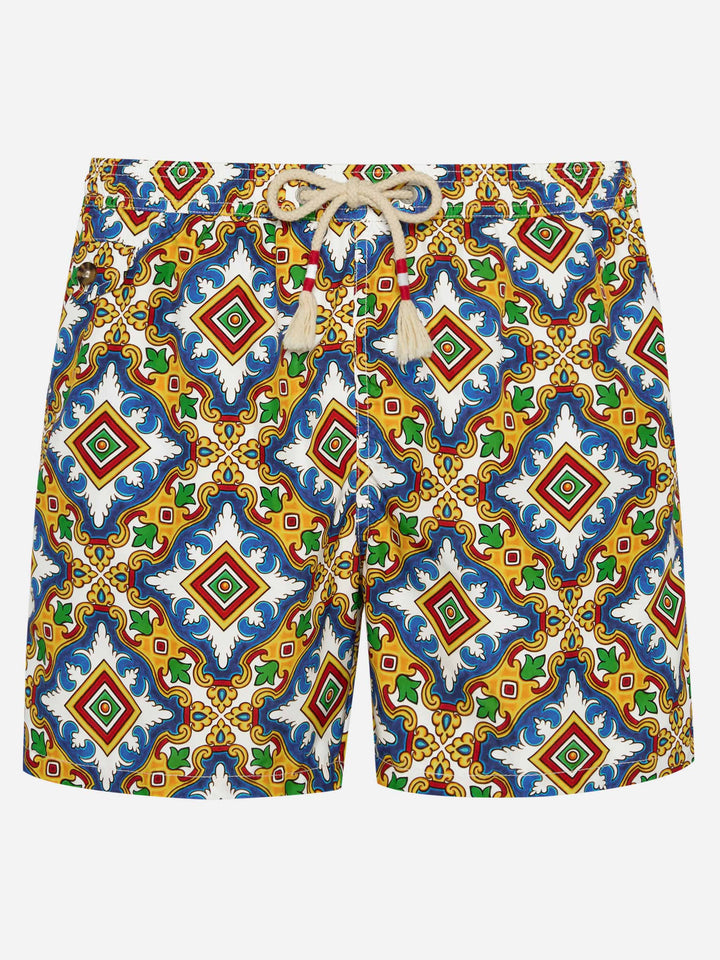 Costume da bagno da uomo in tessuto leggero con stampa maiolica