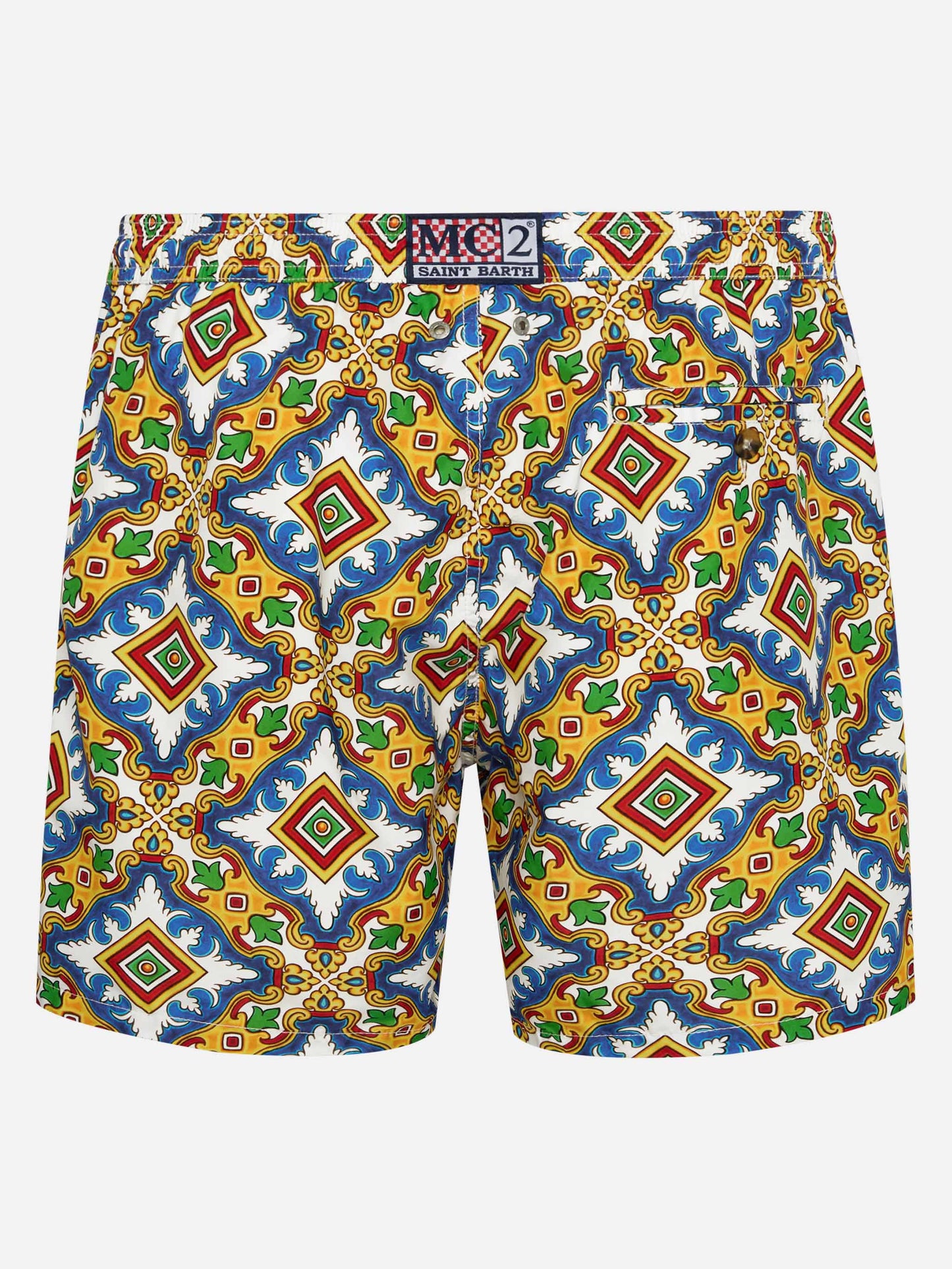 Costume da bagno da uomo in tessuto leggero con stampa maiolica