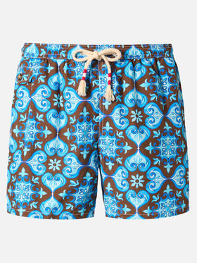 Lightweight fabric swim-shorts Lighting 70 with tile pattern