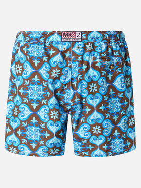 Lightweight fabric swim-shorts Lighting 70 with tile pattern