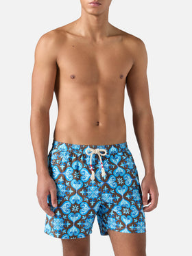 Lightweight fabric swim-shorts Lighting 70 with tile pattern