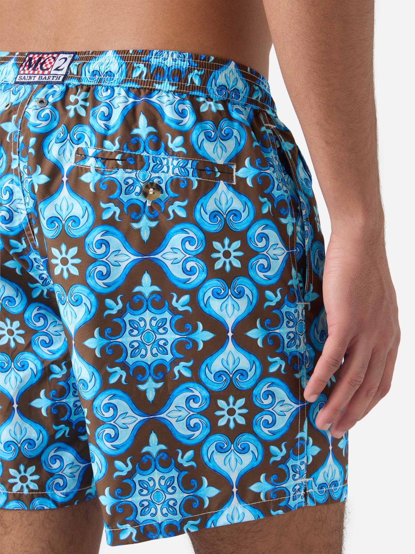 Lightweight fabric swim-shorts Lighting 70 with tile pattern