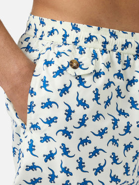 Lighting 70 white swim shorts with all-over gecko print