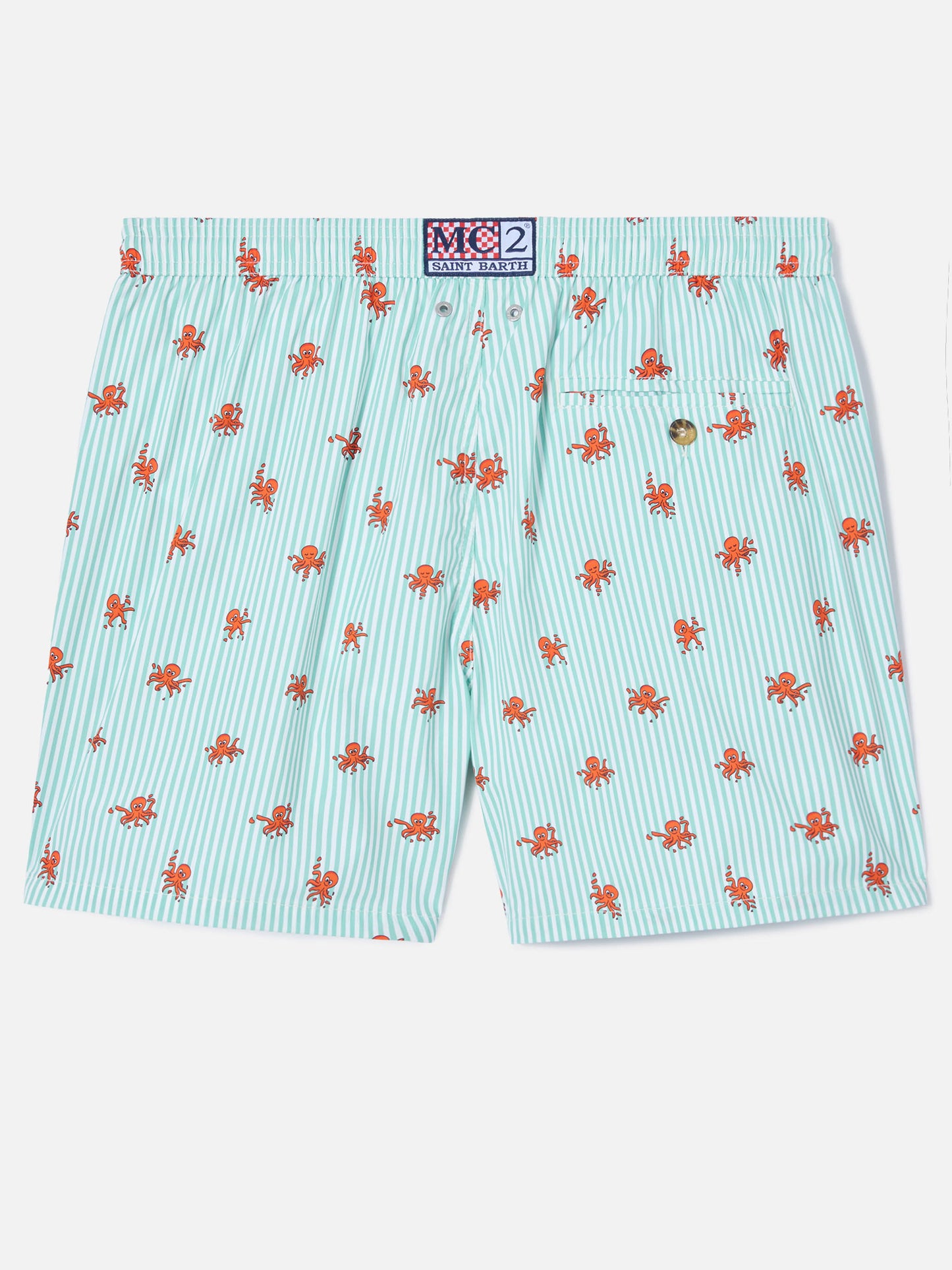 Green striped Lighting Micro swim shorts with all-over octopus print