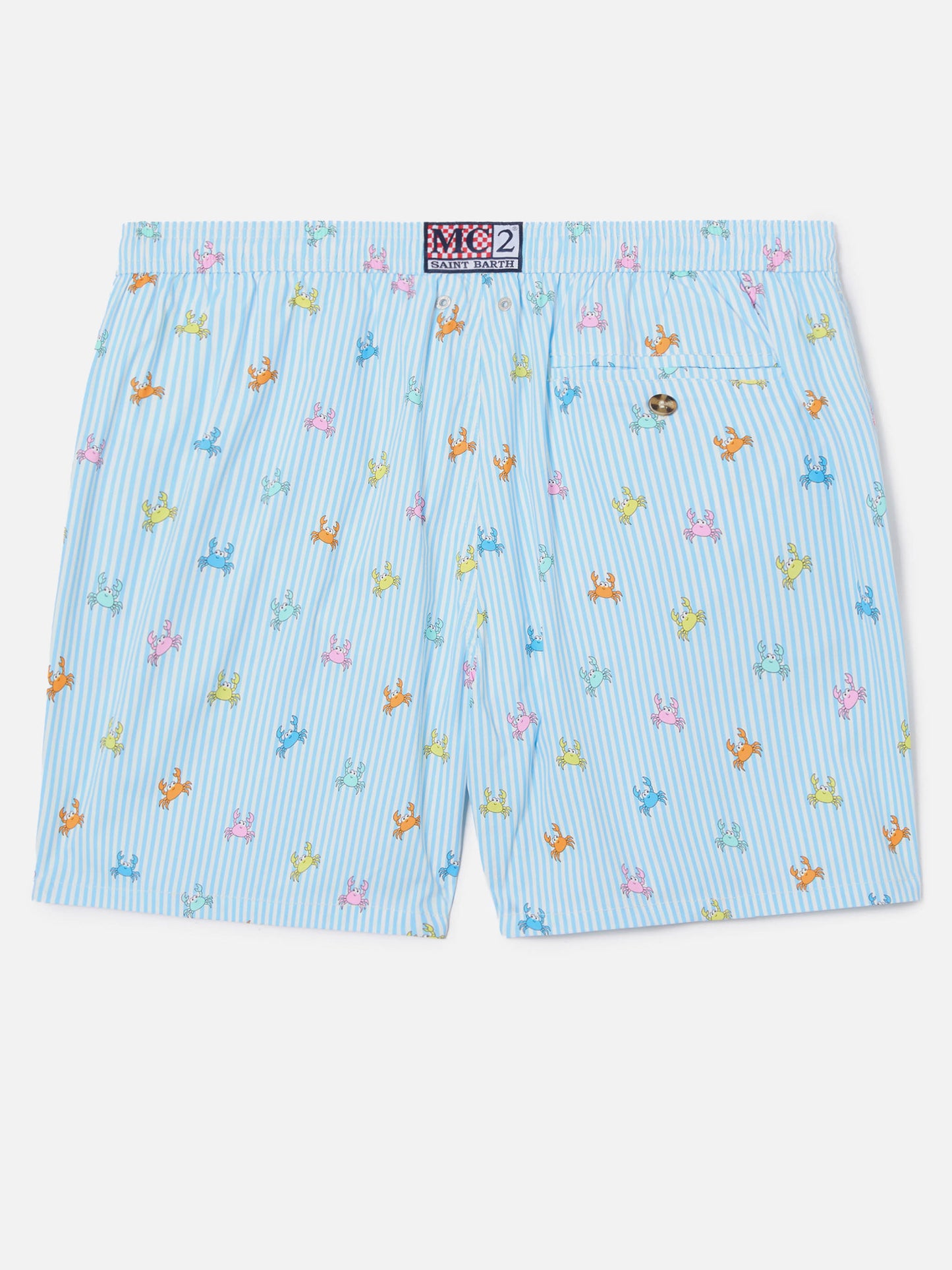 Light blue striped Lighting Micro swim shorts with all-over crab print