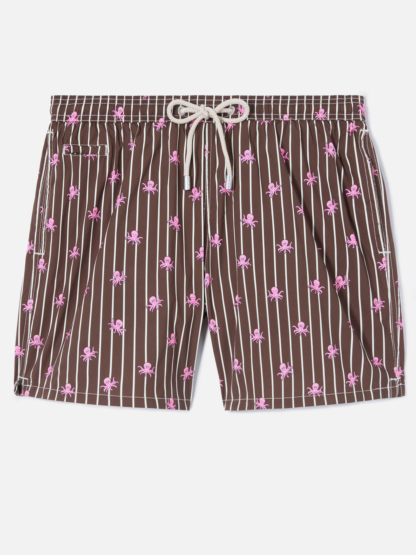 Brown striped Lighting Micro swim shorts with all-over octopus print