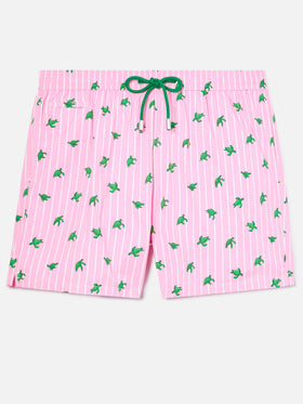 Pink striped Lighting Micro swim shorts with all-over turtle print