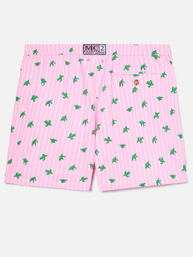 Pink striped Lighting Micro swim shorts with all-over turtle print