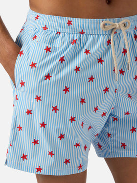 Costume mare Lighting Micro Stretch azzurro con stampa stelle marine