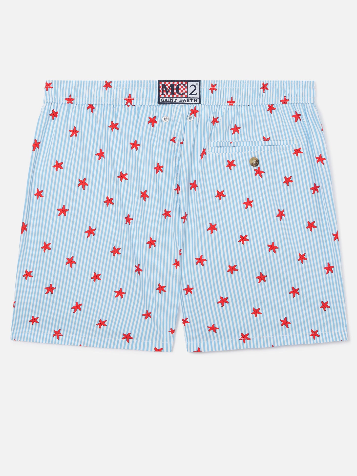 Bañador corto Light blue Lighting Micro Stretch con estampado integral Starfish Stripes 