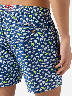 Navy blue Lighting Micro swim shorts with all-over shark print