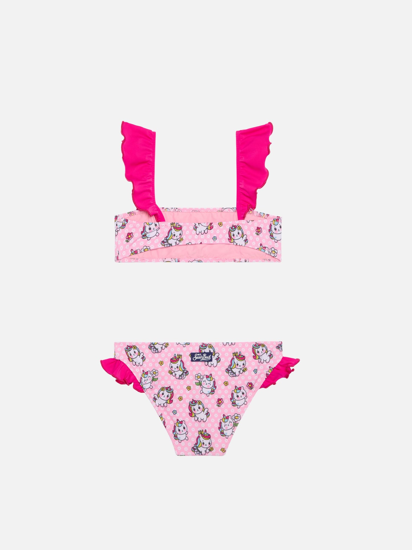 Mädchen-Bandeau-Bikini mit Rüschen und Einhorn-Print