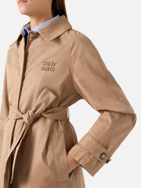 Beige Lior cotton blend waxed coat with tartan lining