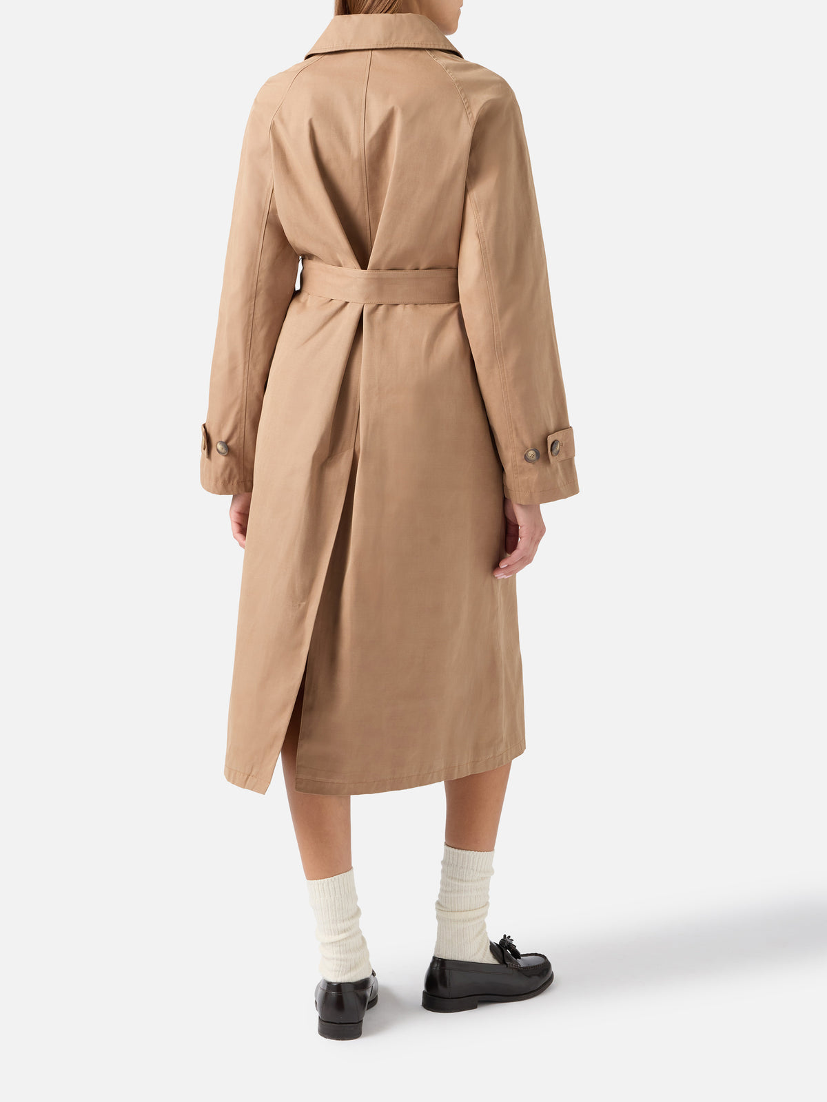 Beige Lior cotton blend waxed coat with tartan lining