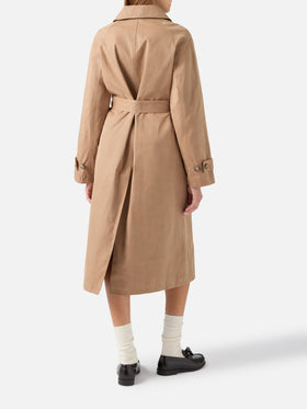 Beige Lior cotton blend waxed coat with tartan lining