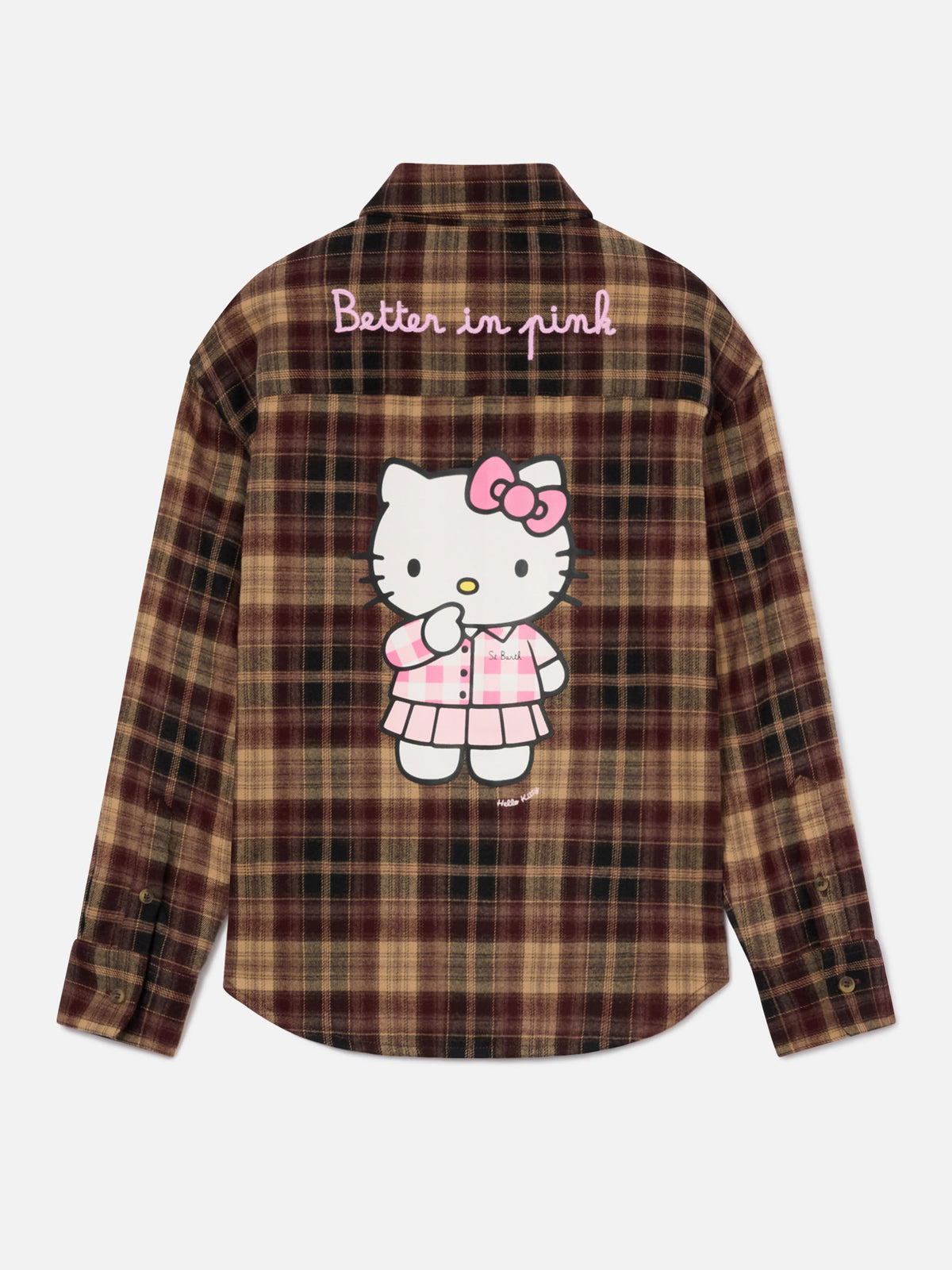 Camicia Lully marrone in flanella con ricamo Hello Kitty sul retro | Special edition