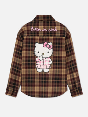 Camicia Lully marrone in flanella con ricamo Hello Kitty sul retro | Special edition